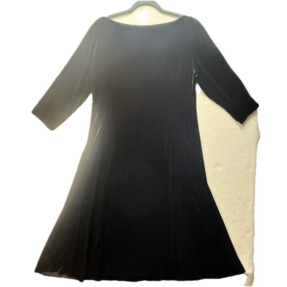 Eileen Fisher Dress Women's Sz S Black Velvet Midi 3/4 Sleeve Silk Blend A-Line - Picture 2 of 8